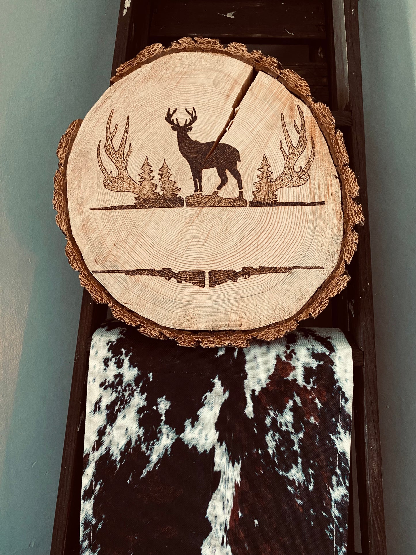 Antler & Guns Wood Burned